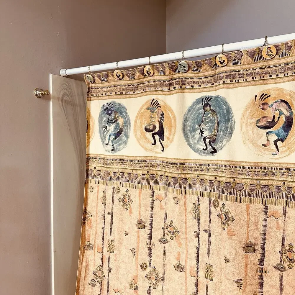 Vohann Southwestern Kokopelli Shower Curtain And Hooks 66X72 Terracotta Cotton